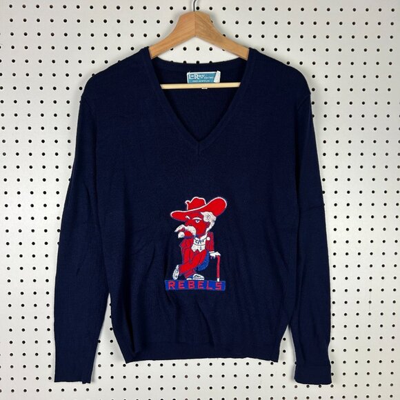 Ole Miss Rebels Knit Sweater Small Colonel Rebel 80s UofM LeRoy Knitwear V Neck - Picture 1 of 5